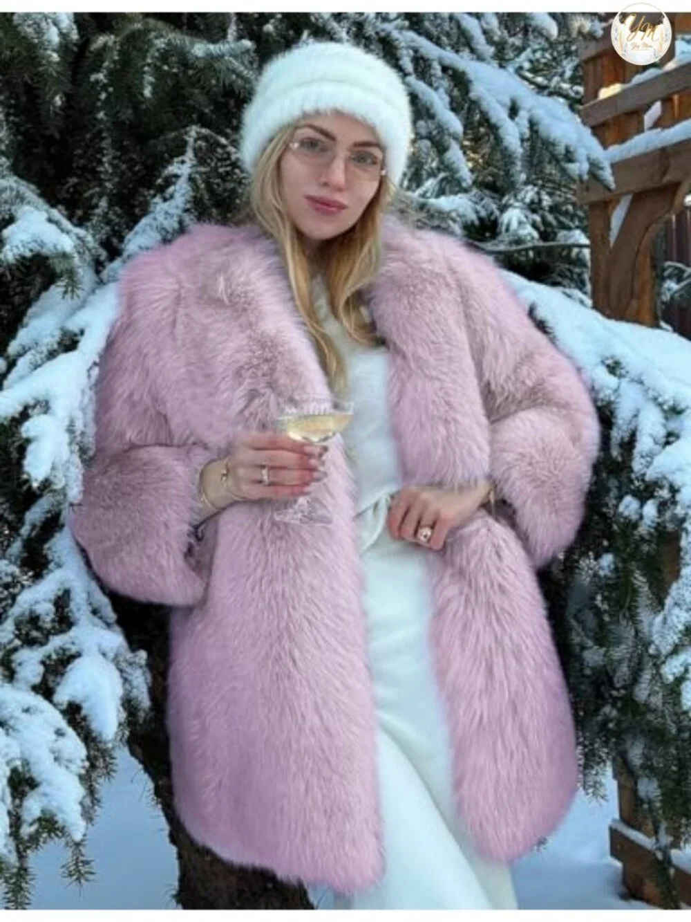 Womens Faux Fur Coat Mid Length Warm Winter Fluffy Jacket Shawl Collar